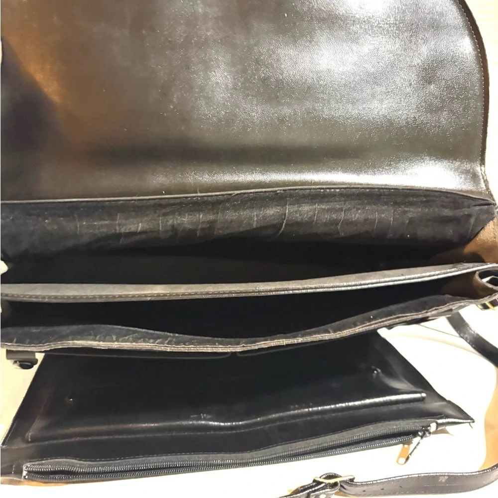 Vintage Black Leather Messenger Bag